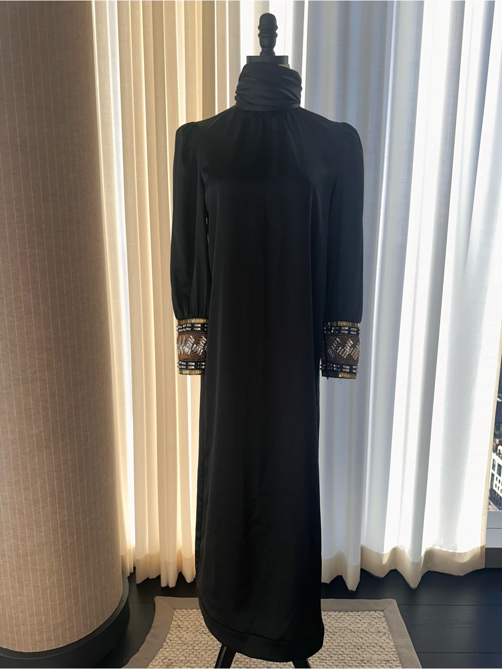 Tuckernuck Black High-Neck Maxi Dress with Beaded Cuffs